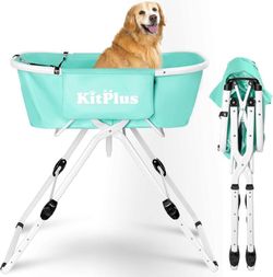 KITPLUS Portable 5 Height Adjustable Dog Washing Station with Storage & Anti-Slip Design, Deep Green