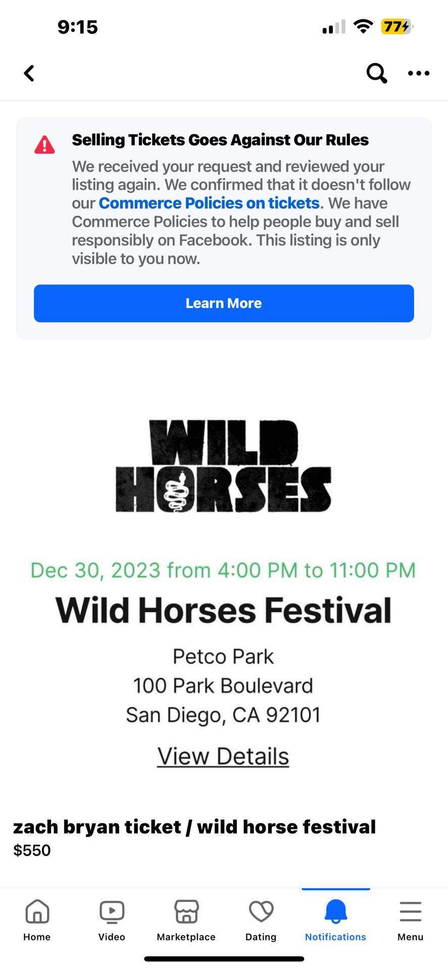 Zach Bryan Ticket / Wild Horse Fest
