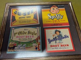 Framed Elks  Bottling Company Soda Bottle Labels