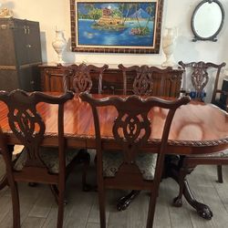 Real Wood 6 Person Antique Dining Table 