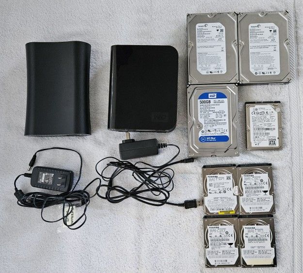 2TB & 1TB External Hard Drives + 8 Raw Drives = 5.5TB Total Storage
