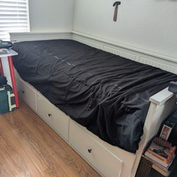 White Ikea Twin Daybed Frame with 3 Drawers, Two Memory Foam Mattresses