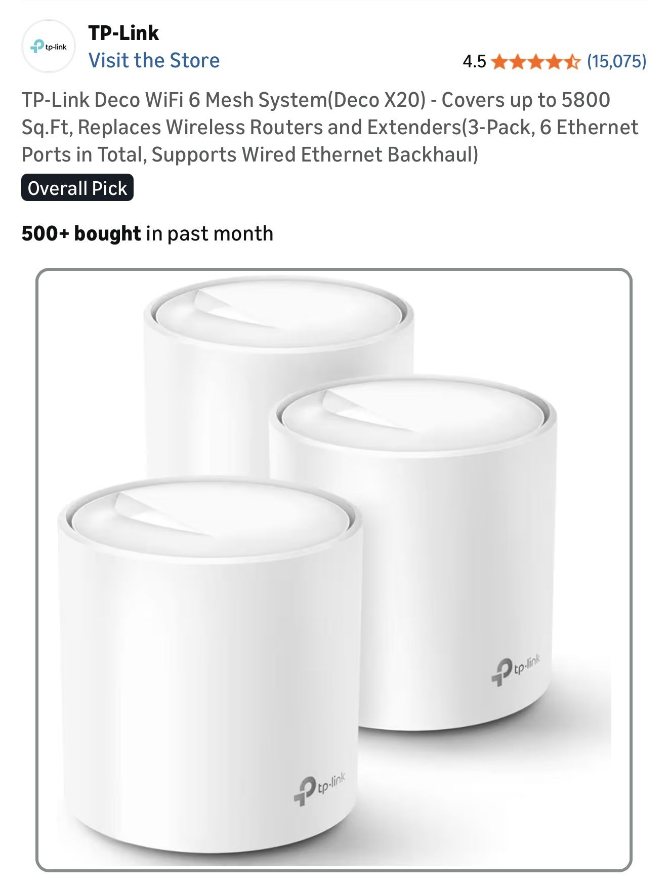 TP-Link Deco WiFi 6 Mesh System(Deco X20) - Covers up to 5800 Sq.Ft, Replaces Wireless Routers and Extenders