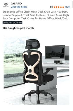 Ergonomic Office Chair, Mesh Desk Chair with Headrest, Lumbar Support, Thick Seat Cushion, Flip-up Arms, High Back Computer Task Chairs for Home Offic
