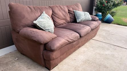 Brown Microfiber Sofa. Used, good condition. Comfortable and sturdy.