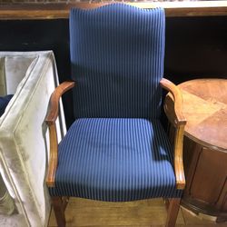 Single Wooden Blue Cushioned Chair 