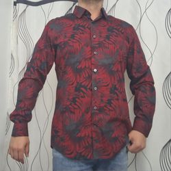 Express Extra Slim Fit Black Red Floral Long Sleeve Button Down Shirt