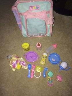Baby dolls diaper bag with lots of assessors