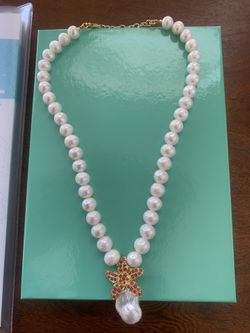 Freshwater Pearl Necklace with Ruby. 14 Kt Gold Over Sterling Silver Chain