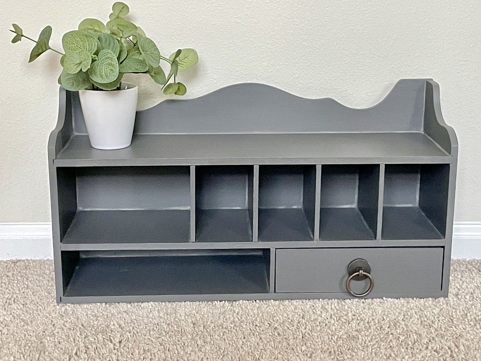 Hand Painted Gray Wood Shelf 