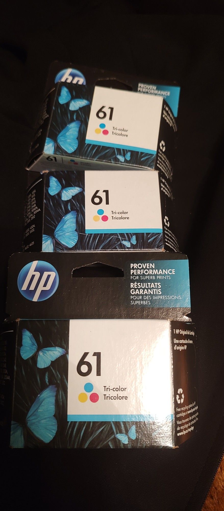 Hewitt Packard ink cartridges (3) And (1) Black Ink
