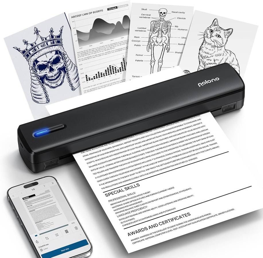 new Portable Printer, D810 Inkless Bluetooth Thermal Printer Wireless for Travel, Compatible with iOS, Android, Laptop, Supports 8.5"x11" US Letter fo