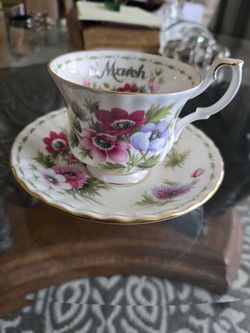 Royal Albert March Anemone Flower Of The Month Teacup Cup Saucer, 5 inch saucer