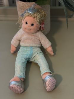Ty Teenie Beanie Boppers Baby Doll in Pink Sweater and Light Blue Pants