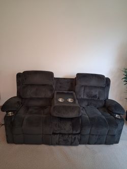 Reclining 3-Seater Sofa, Gray, USB & Cup Holders