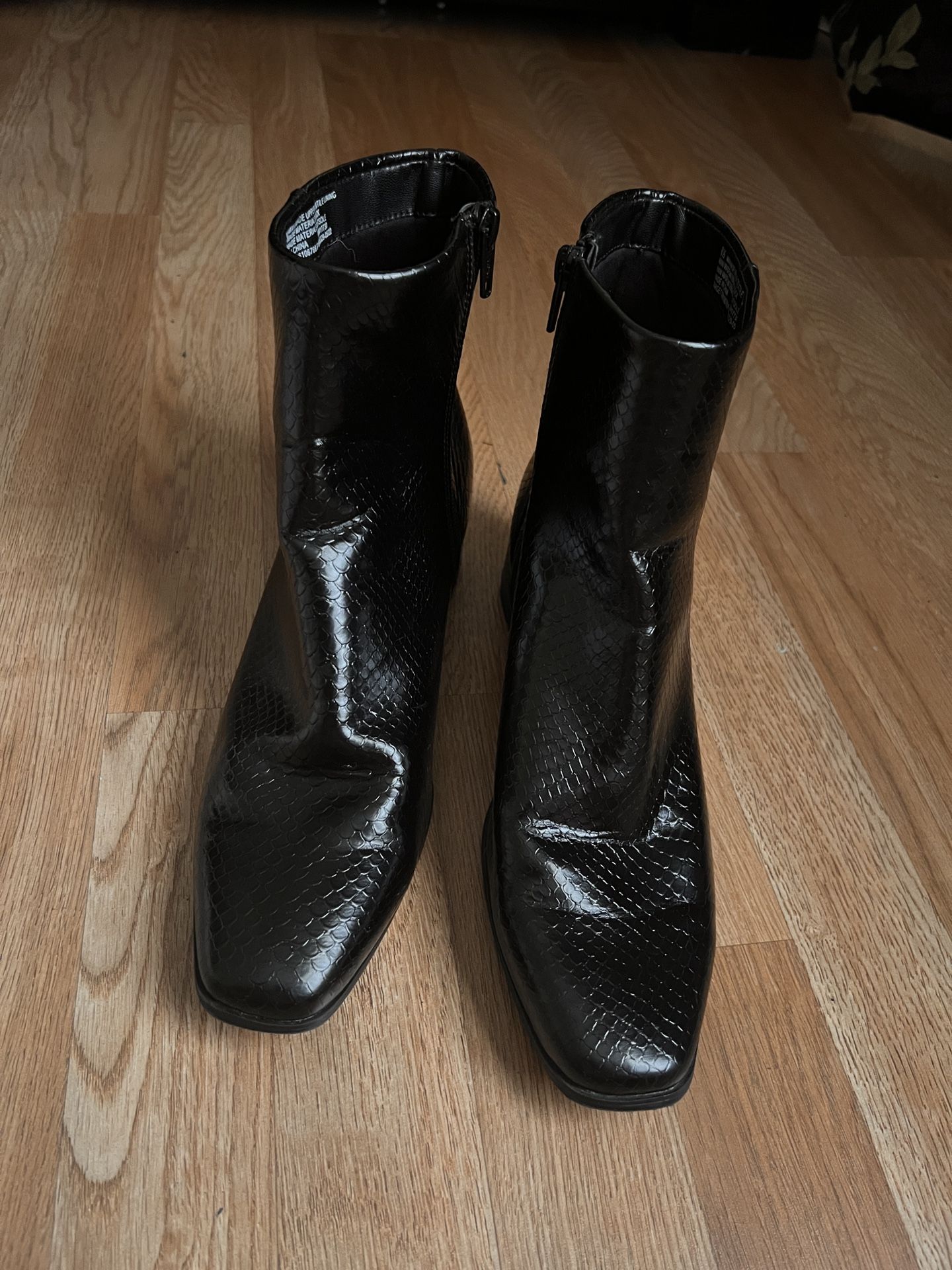 Black Faux Snake Skin Boots