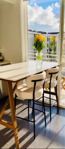 Set of 2 Modern Teddy Fabric Upholstered Bar Stools