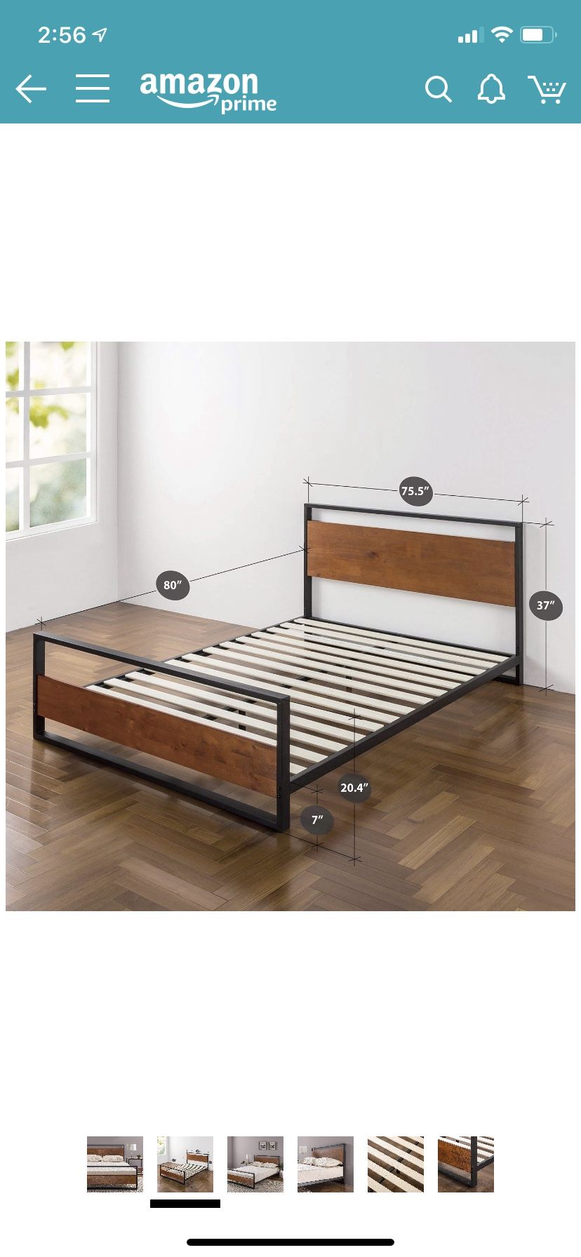 King size bed frame - LIKE NEW metal and wood with floorboard and headboard