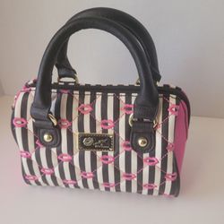 Luv Betsy by Betsy Johnson Pink Chevron Hearts Small Handbag