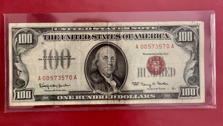 Red Seal $100 bill low serial number