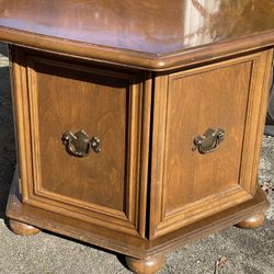 Solid Oak Hardwood Hexagonal Side Table With Storage
