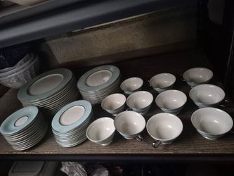59 pieces of Corsage by Castleton turquoise plates and cups set