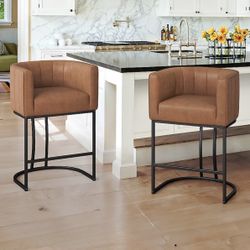2X Brown 27” Faux Leather Barstools 