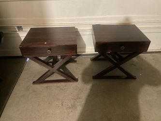 Pair of Custom Wood X-Base Nightstands