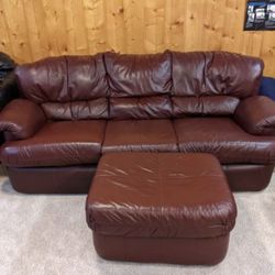 Maroon Leather Couch W/ Ottoman