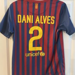 Authentic Dani Alves Fc Barcelona 2011-2012 Home Nike Soccer Jersey YXL