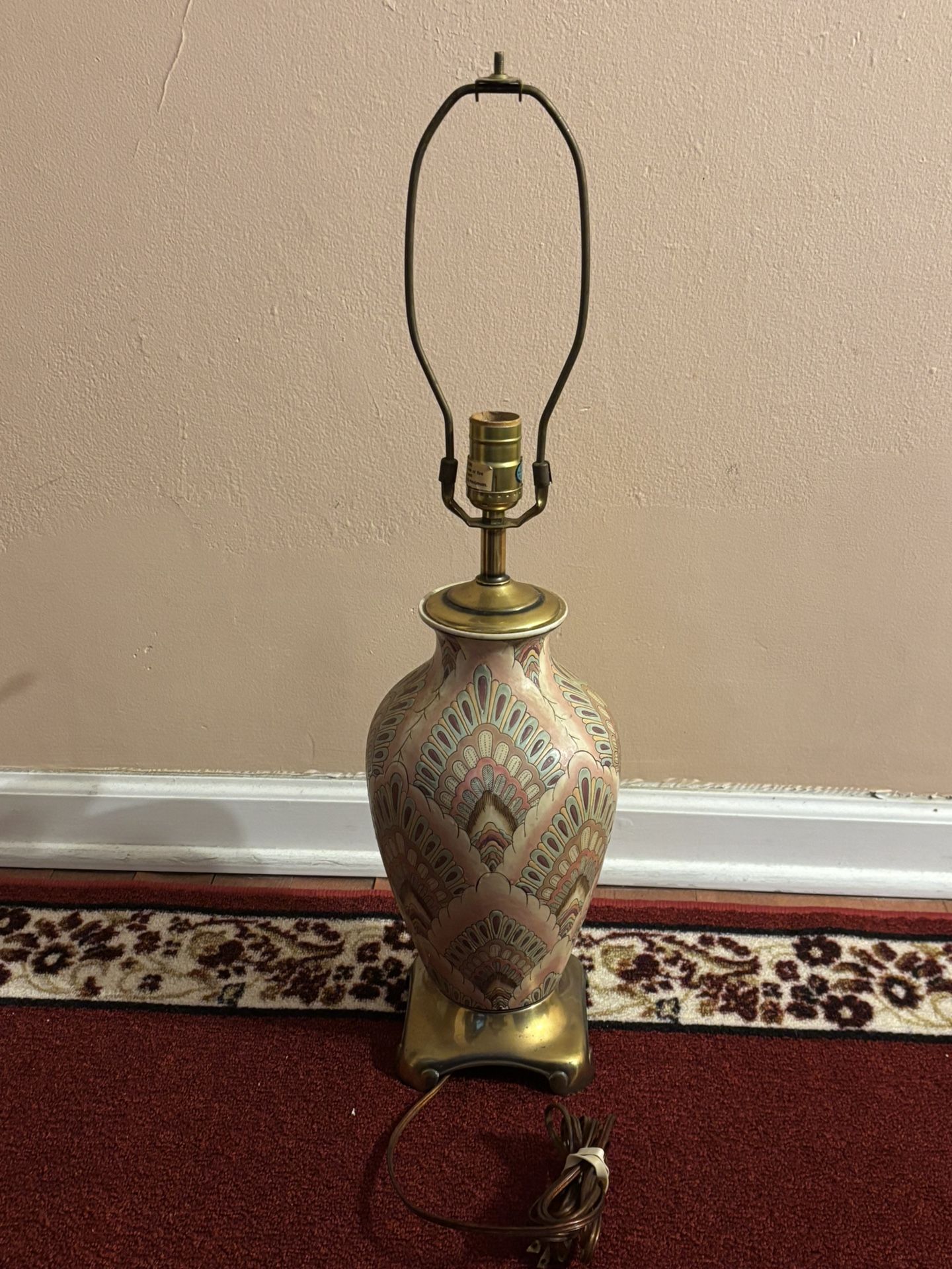 Vtg Frederick Cooper Hand Painted Peacock Porcelain Lamp