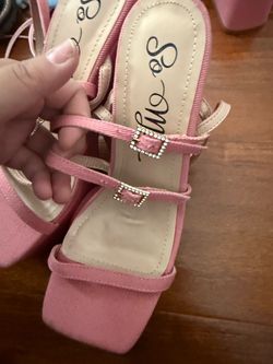 Pink Strappy Block Heel Sandals with Rhinestone Buckles