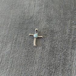 Sterling Silver  Cross Larimar Pendant  19mm