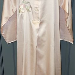 EVE STILLMAN Vintage Embroidered Long Sleeve Pink Satin Nightgown.