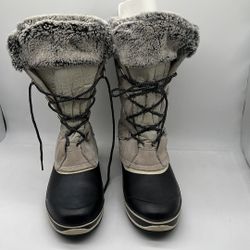 Khombu Emily Leather/Rubber Women’s Winter Boots Size 11 Light Grey -