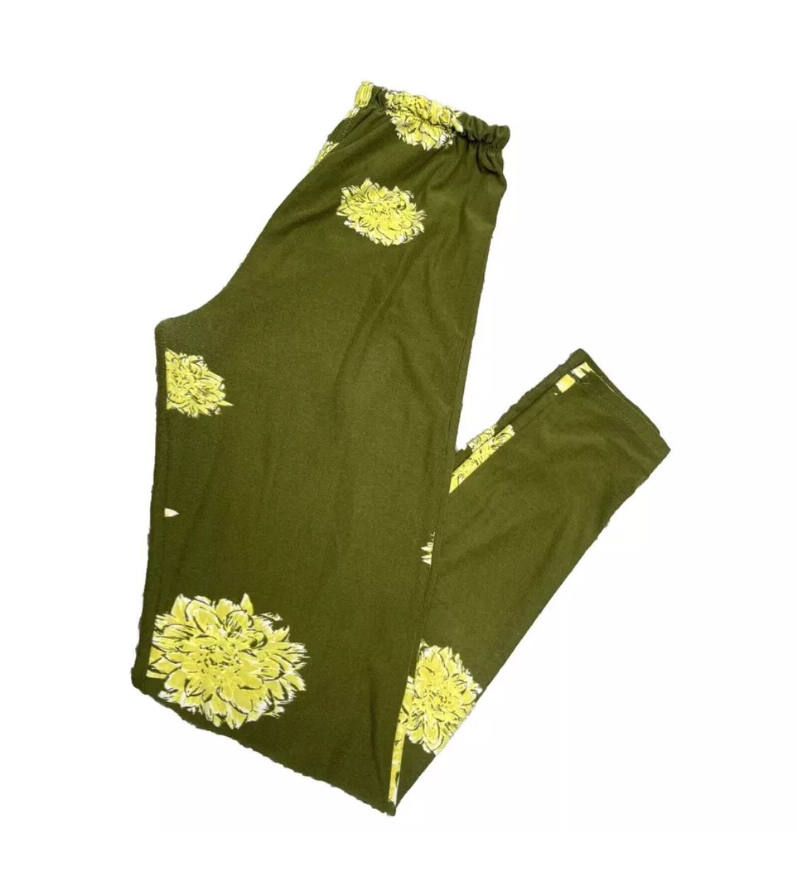 LuLaRoe OS Leggings Green With Yellow Flower Soft Casual