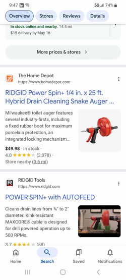 Rigid Auger, 25 ft $20 new