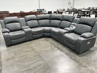 Black Gel Leather Power motion Recliner sofa set with Cup Holders & USB ports