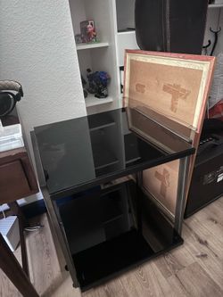 Black glass nightstand table