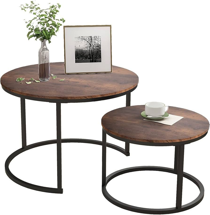 HOJINLINERO Round Coffee Table,Nesting Coffee Table Set of 2,Center Tables for Living Room,Office, Home Small Space,Stacking Side Tables,Sturdy and Ea