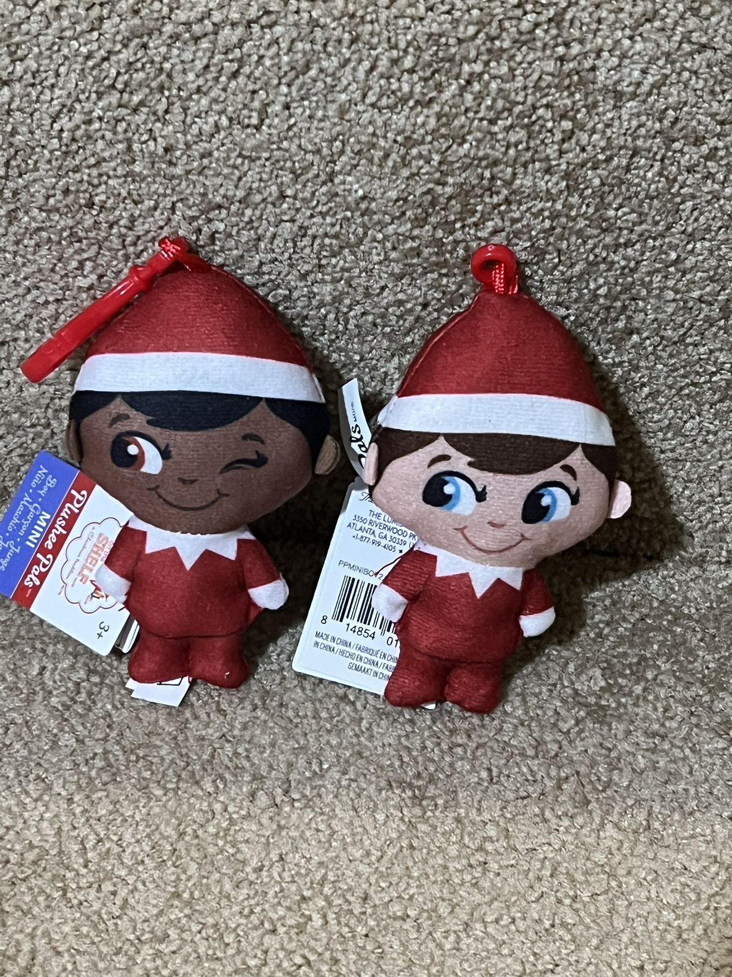 ELF ON THE SHELF Boy KEYCHAIN Clip On PLUSH Mini Doll PLUSHEE Pals NEW set of 2