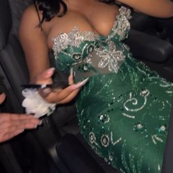 Green Corset flower prom dress $1500