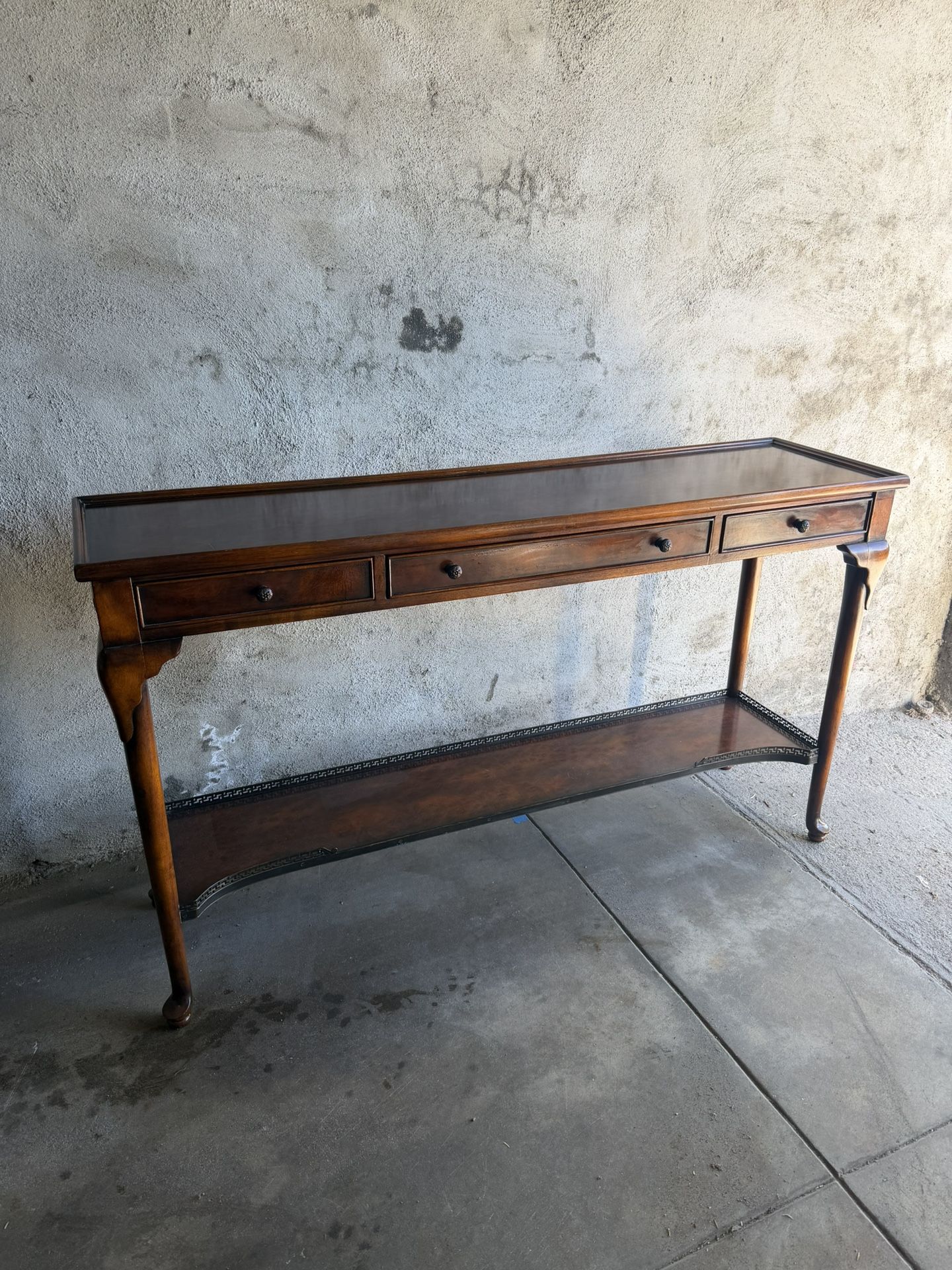 Long Solid Wood Console Table - 3 Drawers + Lower Shelf