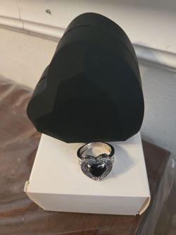 Size 8.5 Heavy 8g Gothic Filigree Black Heart Ring • Solid .925 Silver (Engraved 925 SH)