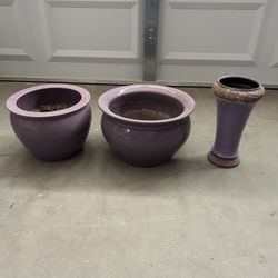 Purple Ceramic Pots And Matching Vase
