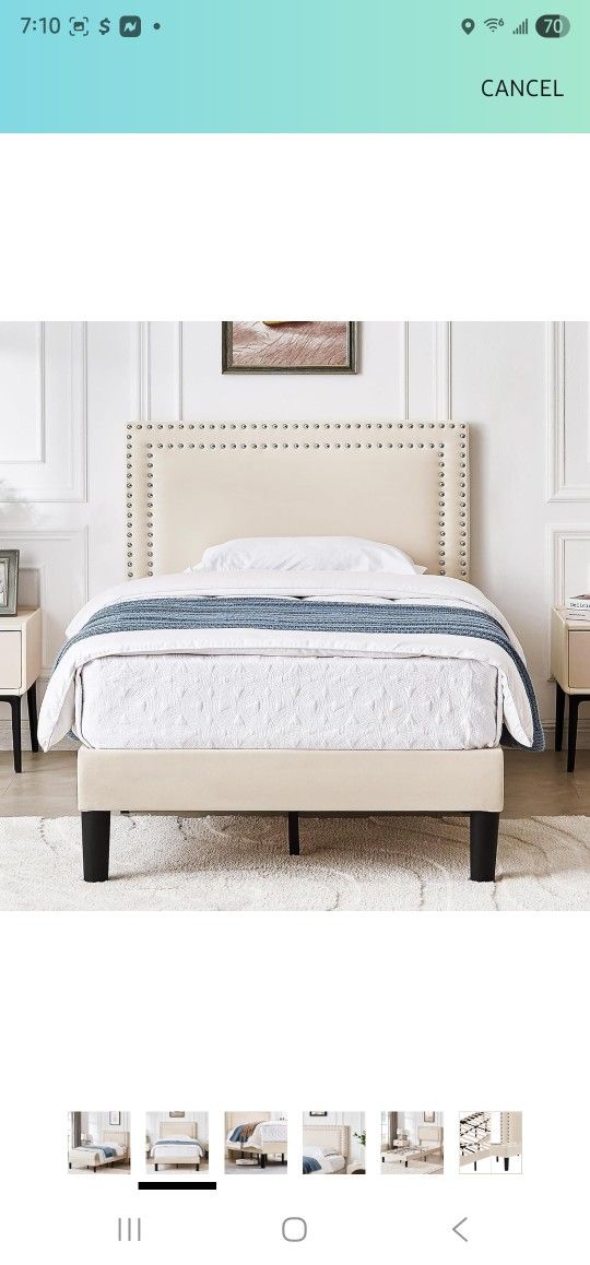 VECELO Twin Size Bed Frame with Height Adjustable Headboard, Strong Wood Slat Platform, No Box Spring Needed, Easy Assembly