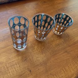 Mid Century Vintage Gold Leaf Pattern Drinking Glasses 