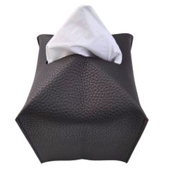 PU Leather Tissue Box Cover Square Holder Dark Gray Modern Home Office NEW