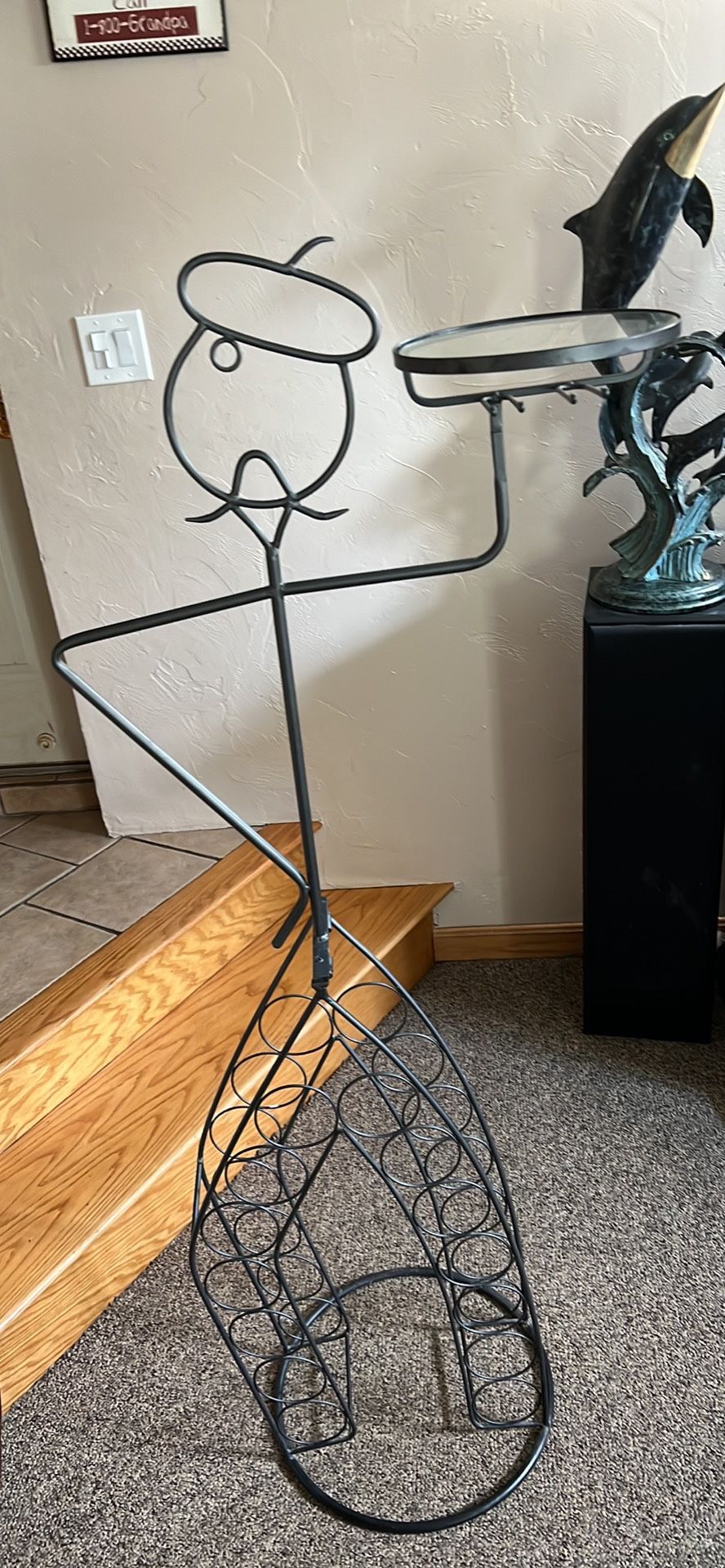 Wine Bottle Rack Holder With Glass Top