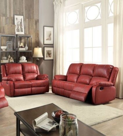 Brand New Red Leather Reclining Sofa And Love Seat